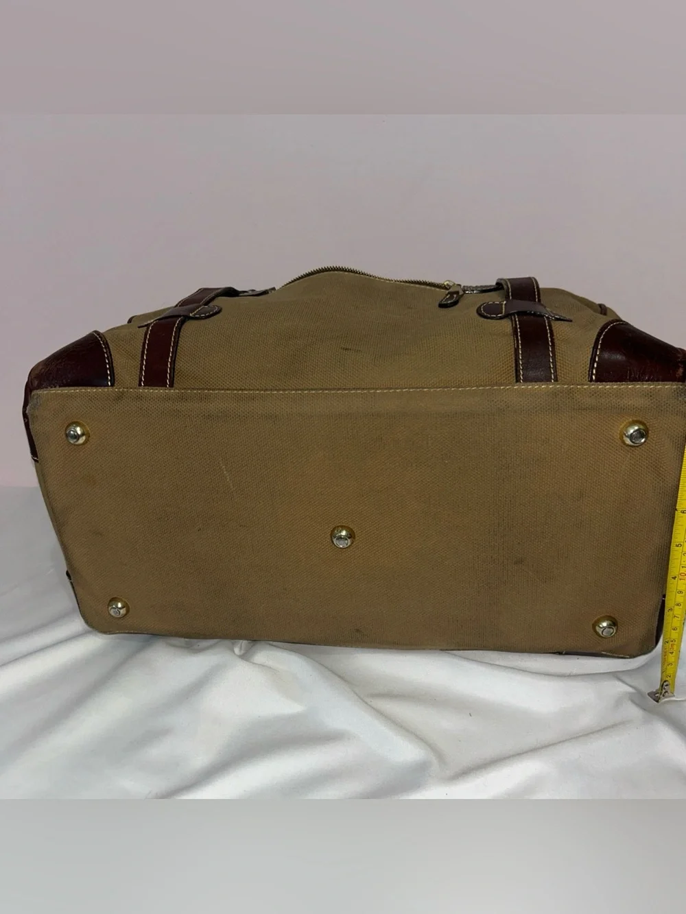 Mulholland Large Canvas Leather Duffle Weekender Bag Khaki Tan Vintage Lock READ